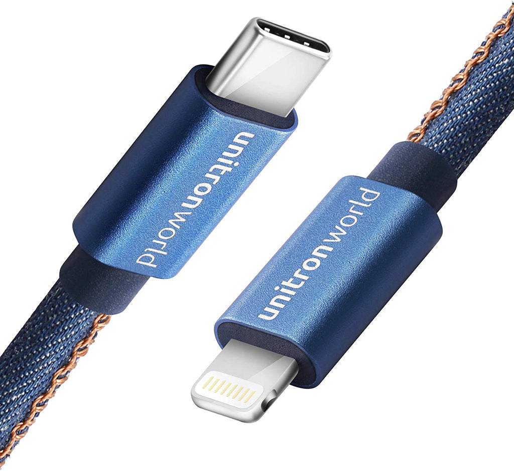 unitron world Denim  USB C to Lightning Cable 4ft [Apple MFi Certified]